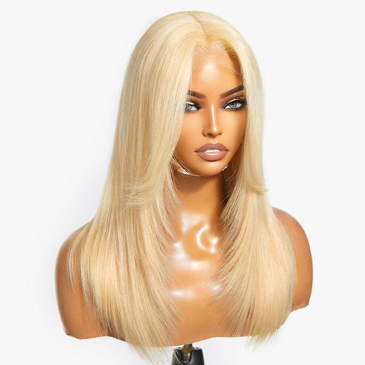 Limited Design | 613 Blonde Curtain Bangs Layered Cut Glueless 5x5 Closure HD Lace Wig