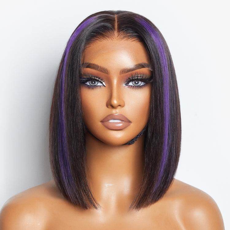 Limited Design | Purple Highlights Glueless 5x5 Closure HD Lace Bob Wig | Large & Small Cap Size