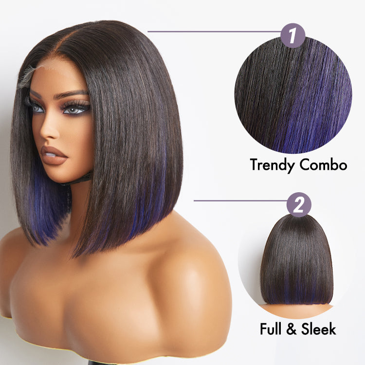 Limited Design | Peekaboo Purple Highlight Glueless 5x5 Closure HD Lace Bob Wig | Large & Small Cap Size