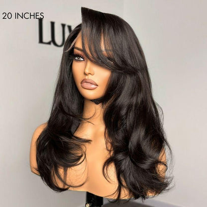 Limited Design | Blow Out Layered Cut C Part Glueless 5x5 Closure HD Lace Wig with Bangs| Large & Small Cap Size