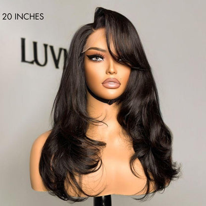 Limited Design | Blow Out Layered Cut C Part Glueless 5x5 Closure HD Lace Wig with Bangs| Large & Small Cap Size