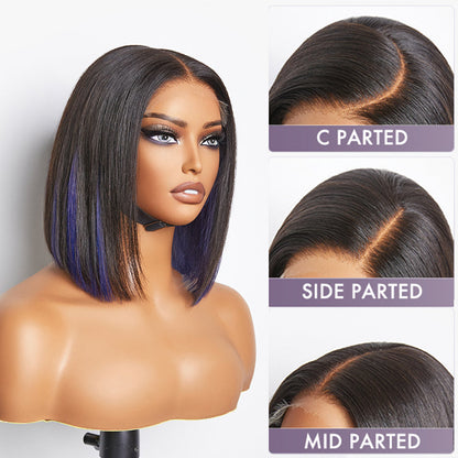 Limited Design | Peekaboo Purple Highlight Glueless 5x5 Closure HD Lace Bob Wig | Large & Small Cap Size