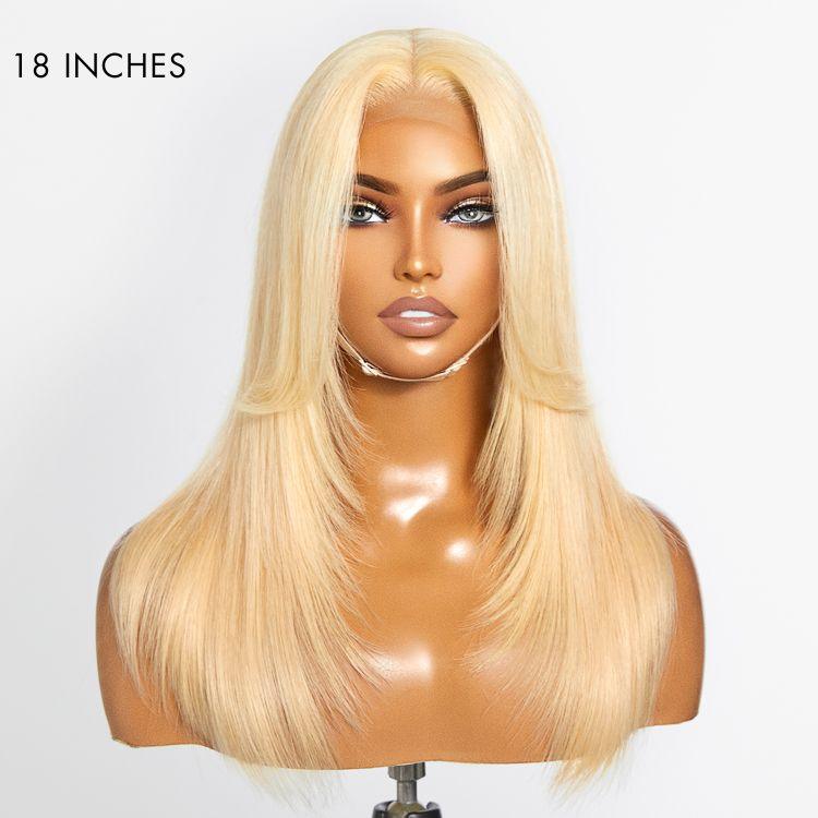 Limited Design | 613 Blonde Curtain Bangs Layered Cut Glueless 5x5 Closure HD Lace Wig