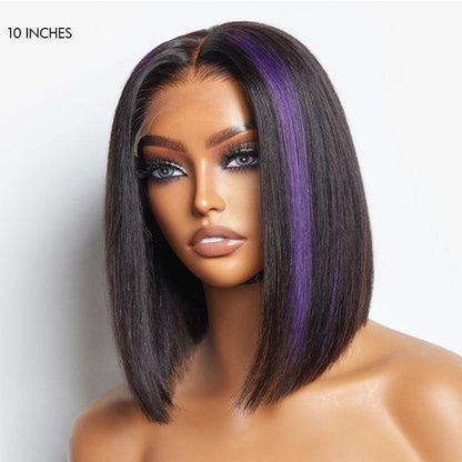 Limited Design | Purple Highlights Glueless 5x5 Closure HD Lace Bob Wig | Large & Small Cap Size