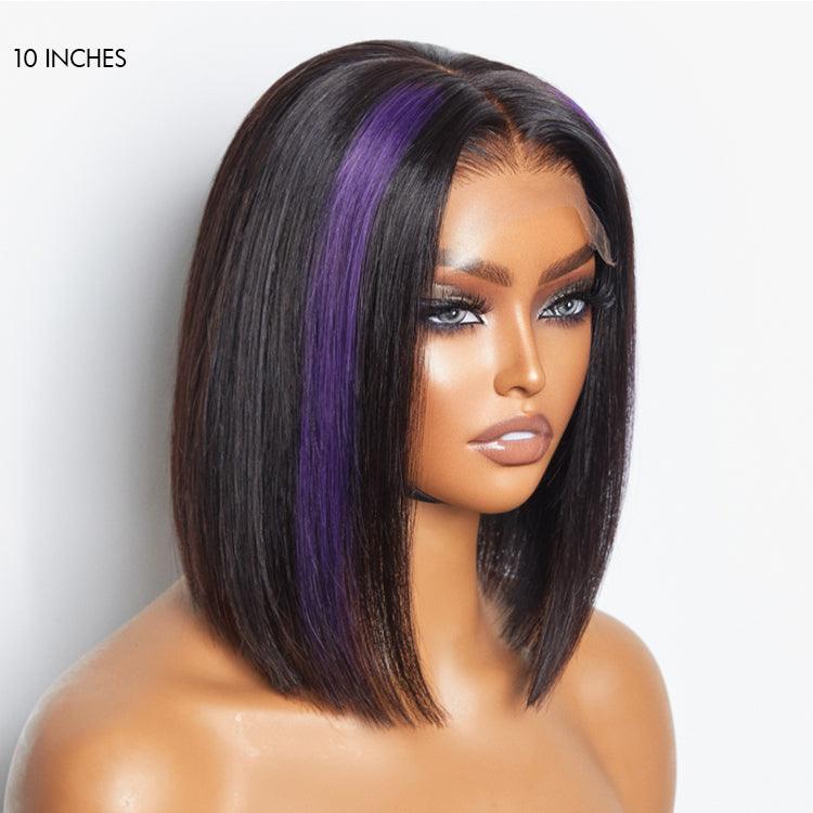 Limited Design | Purple Highlights Glueless 5x5 Closure HD Lace Bob Wig | Large & Small Cap Size