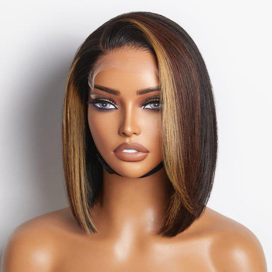 Limited Design | Brown Blonde Combo Highlight Straight Glueless 5x5 Closure HD Lace Bob Wig | Large & Small Cap Size