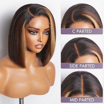 Limited Design | Brown Blonde Combo Highlight Straight Glueless 5x5 Closure HD Lace Bob Wig | Large & Small Cap Size